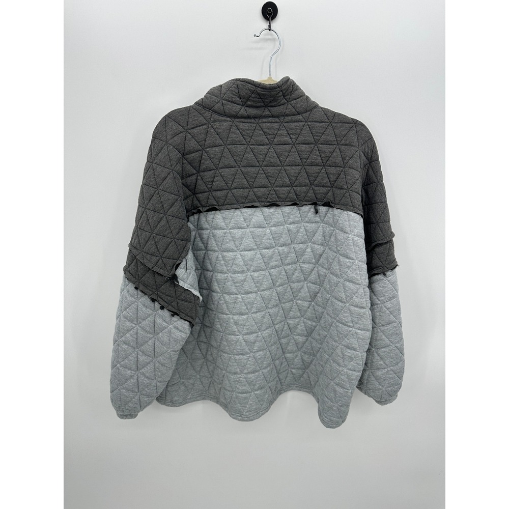 BiBi Womens Gray Quilted Pullover Sweatshirt Sz XL Cozy Chunky Colorblock Lounge - Picture 2 of 8